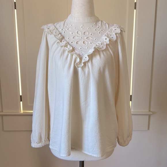 Madewell Embroidered Flannel Mockneck Top Size Small - Picture 4 of 14